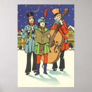 Weihnachten, Musiker spielen mit Musik Poster