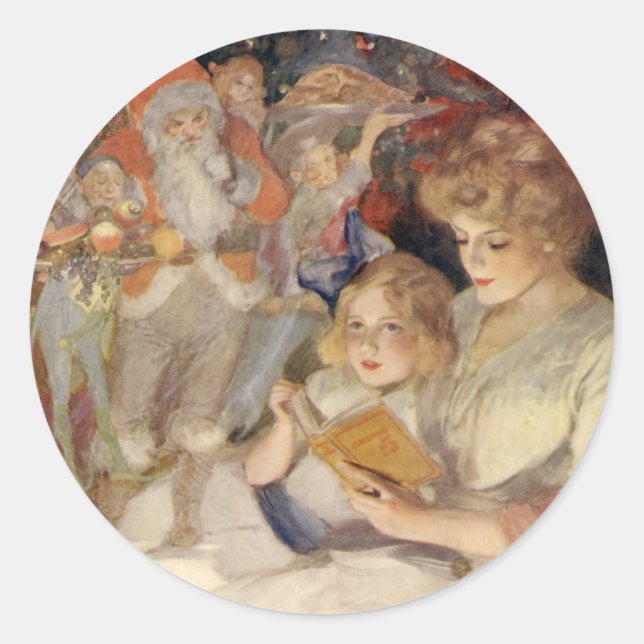 Weihnachten, Muttersprache Reading Bedtime Story Runder Aufkleber (Vorderseite)