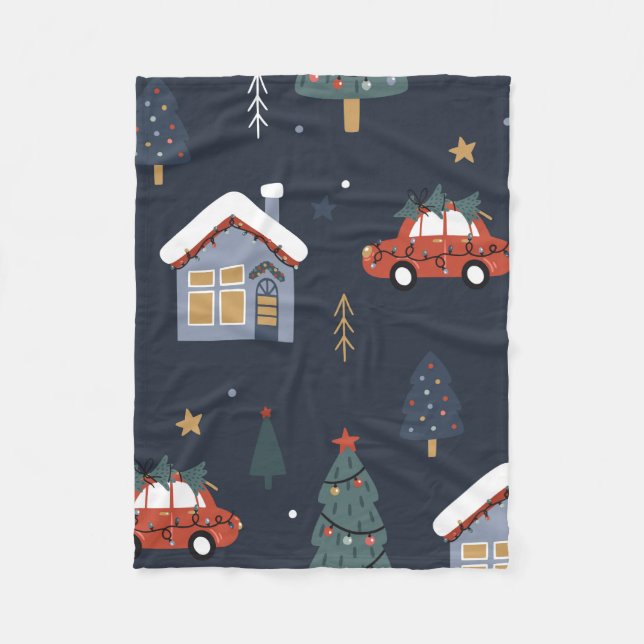 Weihnachten nahtlos mit Weihnachtsbaum, Auto Fleecedecke (Vorderseite)