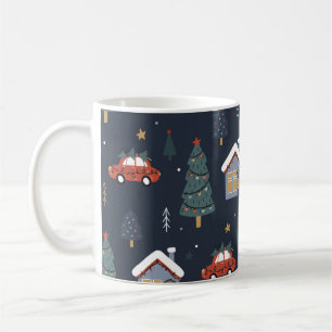 Weihnachten nahtlos mit Weihnachtsbaum, Auto Kaffeetasse