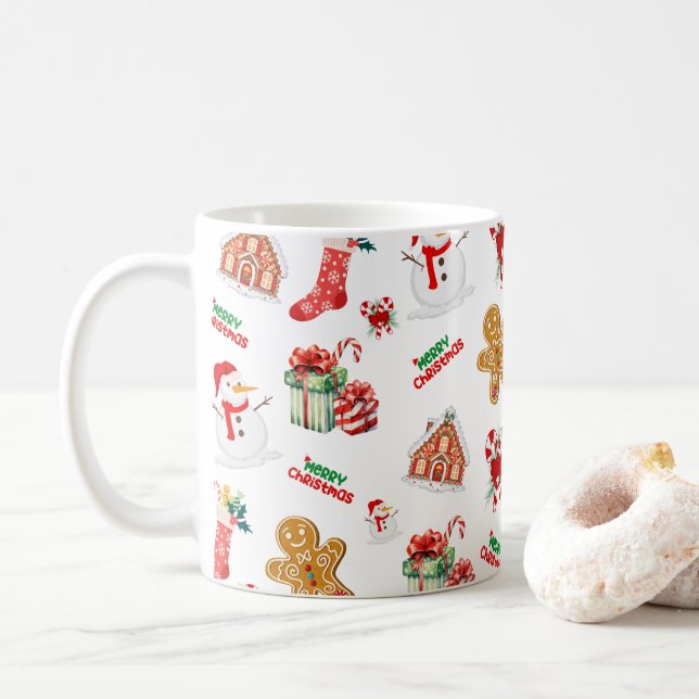Weihnachten Nahtloses Muster Kaffeetasse (Mit Donut)