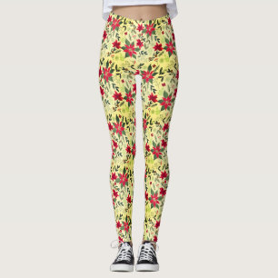 Weihnachten Nahtloses Muster mit roten Blume Leggings