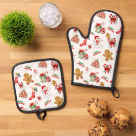 Weihnachten Nahtloses Muster Ofenhandschuh & Topflappen-Set
