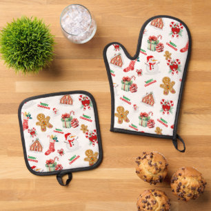 Weihnachten Nahtloses Muster Ofenhandschuh & Topflappen-Set
