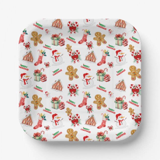 Weihnachten Nahtloses Muster Pappteller (Vorderseite)