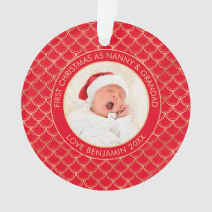 Weihnachten Nanny Grandad Foto Red Gold Ornament