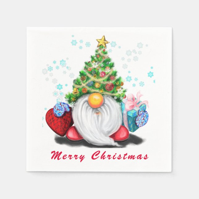 Weihnachten Napkins Gnome mit Geschenken Serviette (Vorderseite)