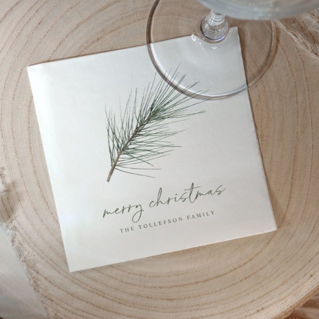 Weihnachten Napkins Holiday Simple Evergreen Branc Serviette (Christmas napkins - simple elegant pine branch greenery with watercolor accents. Holiday Party Decor)