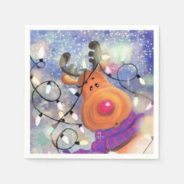 Weihnachten Napkins mit Happy Rentier Serviette (Vorderseite)