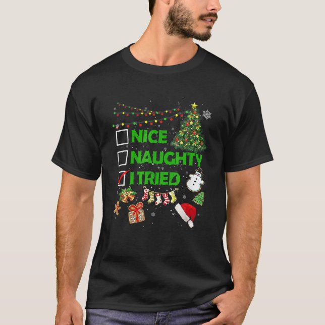 Weihnachten Naughty I Tried Xmas Tree Light Paj T-Shirt (Vorderseite)