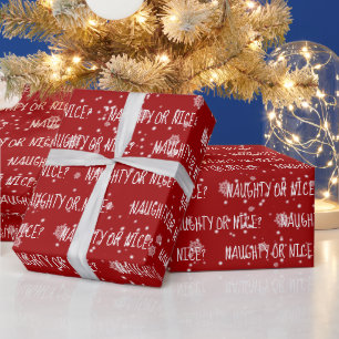 Weihnachten NAUGHTY ODER SCHÖN Text und Schneefloc Geschenkpapier