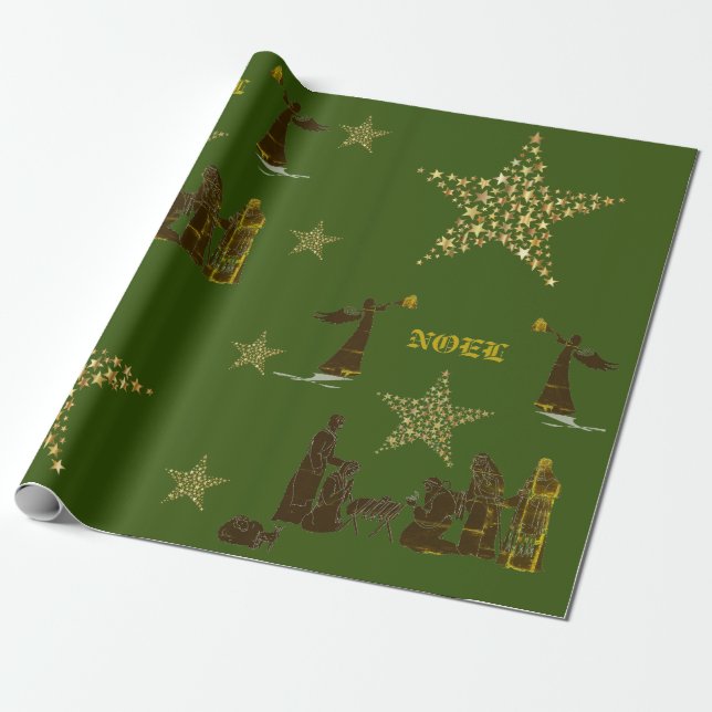 Weihnachten Navy Green Holiday Wrapping Paper Geschenkpapier (Ungerollt)