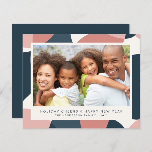 Weihnachten Neue Jahre Foto Pink Blue Card (Vorne/Hinten)
