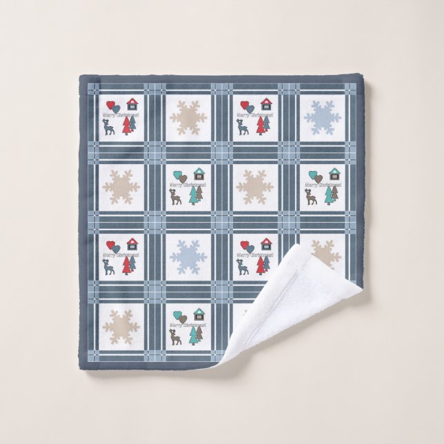 Weihnachten, neues Jahr, Hirsche Badhandtuch Set (Waschlappen)