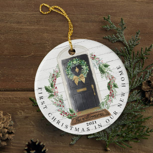 Weihnachten Neues Zuhause Black Watercolor Tor Fot Keramik Ornament