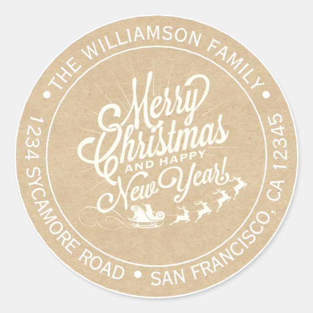Weihnachten Neujahr Kraft Rücksendeadresse Runder Aufkleber (Vorderseite)