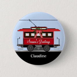 Weihnachten Neujahr Red Tram Trolley Streetcar Button