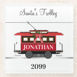 Weihnachten Neujahr Red Tram Trolley Streetcar Glasuntersetzer