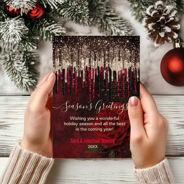 Weihnachten Neujahr Rote Blume Gold Glitzer Tropfe (Von Creator hochgeladen)