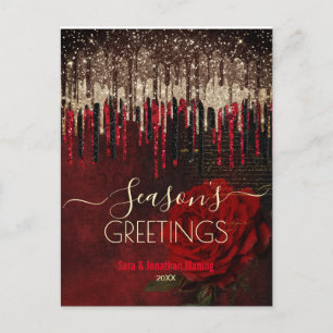 Weihnachten Neujahr Rote Blume Gold Glitzer Tropfe Postkarte