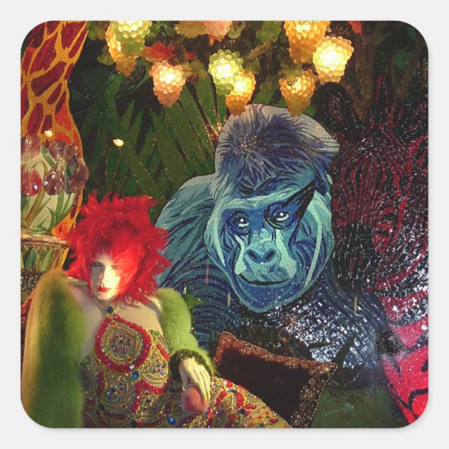 Weihnachten New York Window Display Quadratischer Aufkleber (Vorderseite)