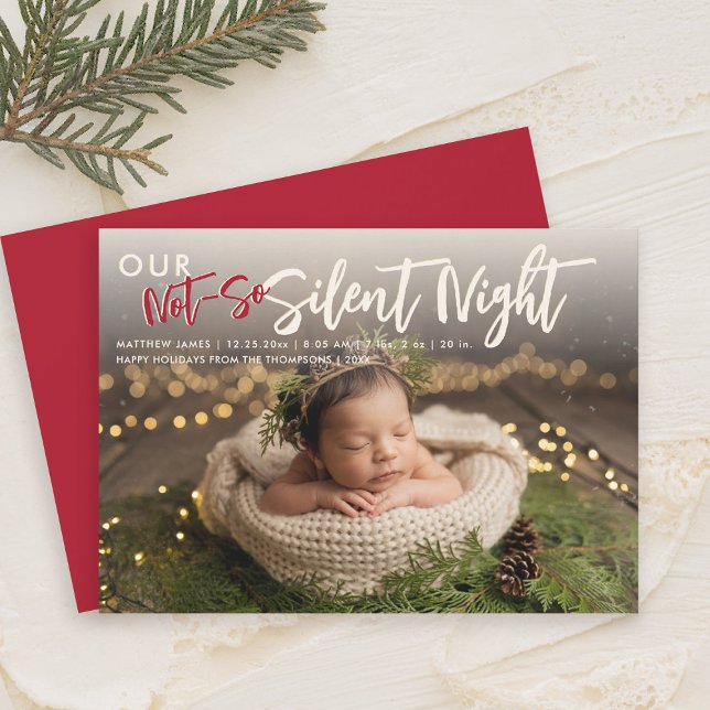Weihnachten nicht so still Nacht Funny Red Baby Fo Ankündigung (christmas family card baby announcement not so silent night cute funny humorous red)