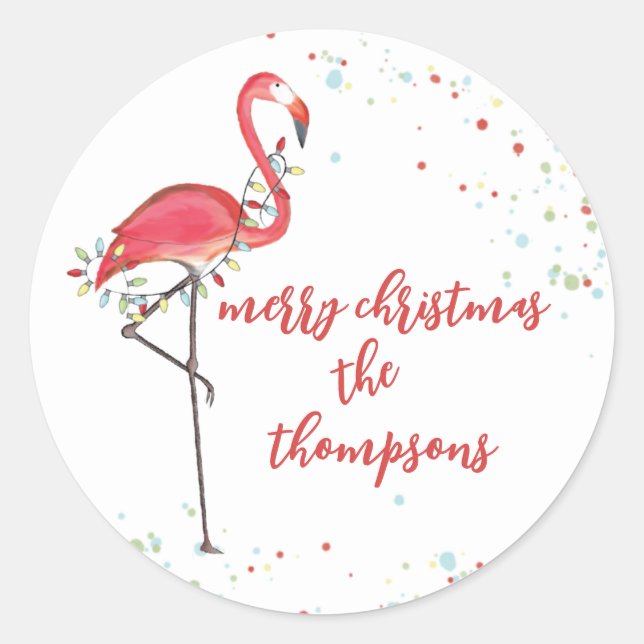 Weihnachten Niedlich Flamingo String Lights Runder Aufkleber (Vorderseite)