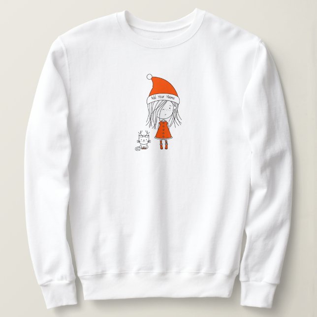 Weihnachten Niedlich Funny Santa Girl Katze Cartoo Sweatshirt (Design vorne)