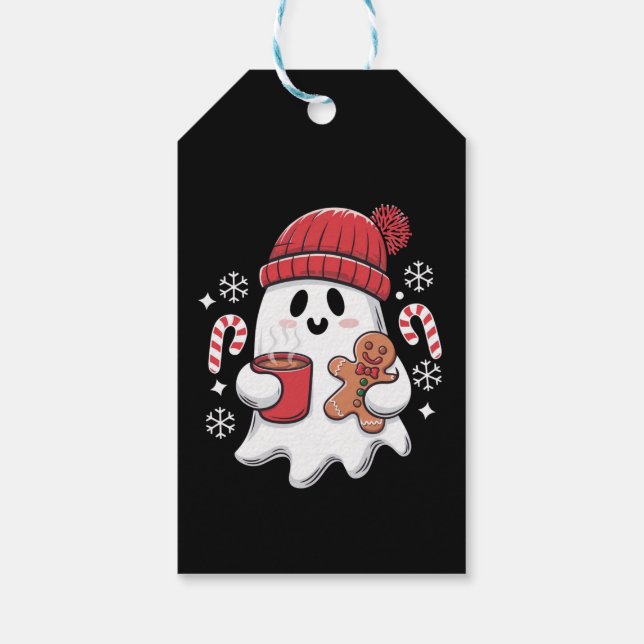 Weihnachten Niedlich Ghost Icaffee Retro Xmas Kaff Geschenkanhänger (Rückseite)