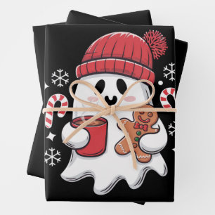 Weihnachten Niedlich Ghost Icaffee Retro Xmas Kaff Geschenkpapier Set