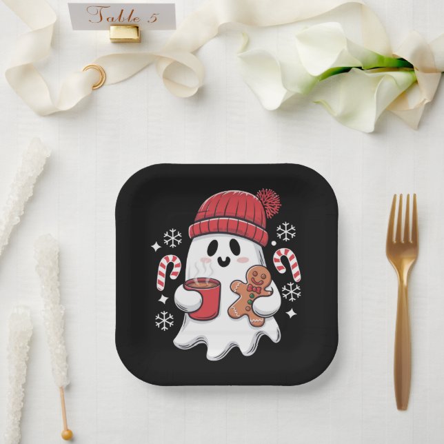 Weihnachten Niedlich Ghost Icaffee Retro Xmas Kaff Pappteller (Hochzeit)