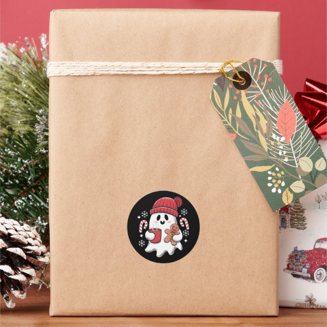 Weihnachten Niedlich Ghost Icaffee Retro Xmas Kaff Runder Aufkleber (Feiertag)