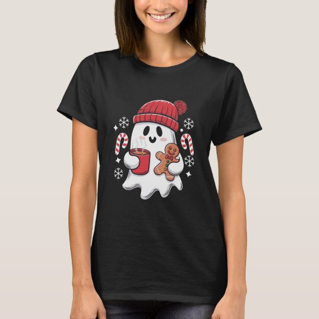 Weihnachten Niedlich Ghost Icaffee Retro Xmas Kaff T-Shirt (Vorderseite)