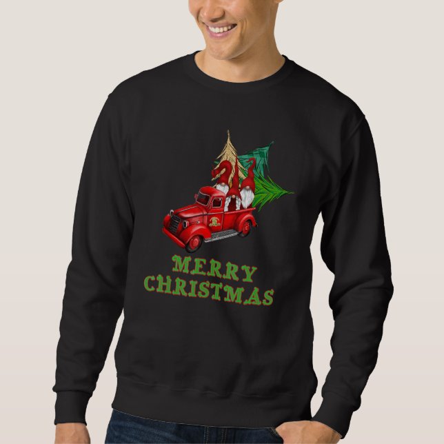 Weihnachten Niedlich Gnome Vintag Roter Lieferwage Sweatshirt (Vorderseite)