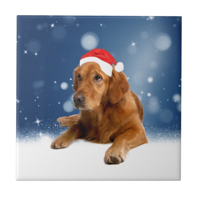 Weihnachten Niedlich Golden Retriever Hund Weihnac Fliese (Vorderseite)