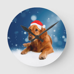 Weihnachten Niedlich Golden Retriever Hund Weihnac Runde Wanduhr