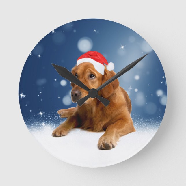 Weihnachten Niedlich Golden Retriever Hund Weihnac Runde Wanduhr (Vorderseite)