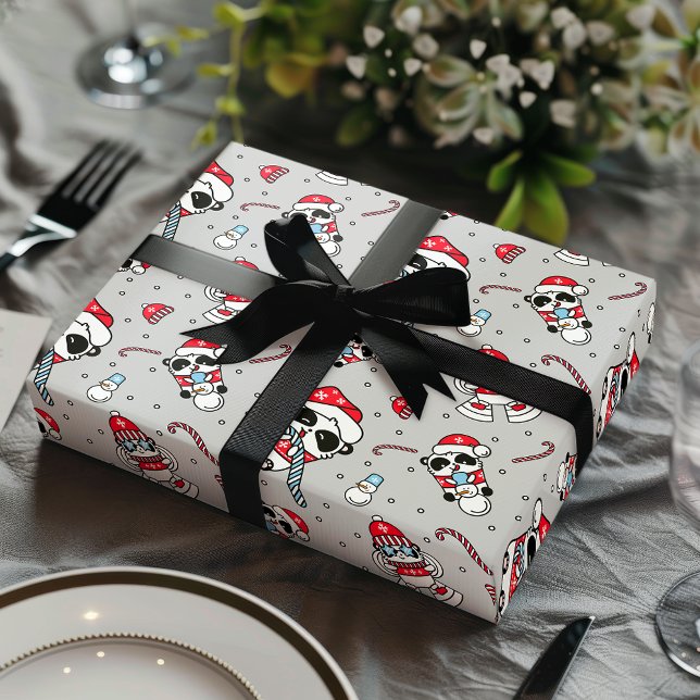 Weihnachten Niedlich Panda mit Candy Cane Geschenkpapier (Xmas panda wrapping paper)