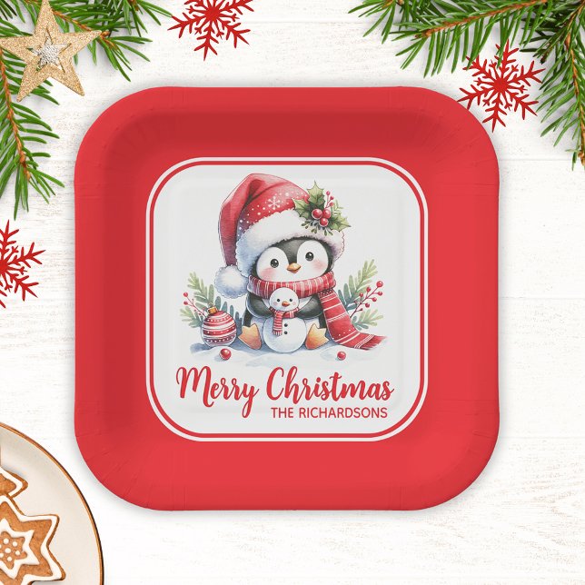 Weihnachten Niedlich Penguin Red Custom Frohe Weih Pappteller (Von Creator hochgeladen)