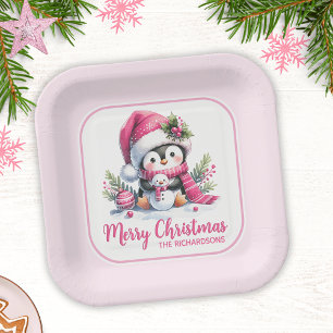 Weihnachten Niedlich Pinguin Pink Custom Frohe Wei Pappteller