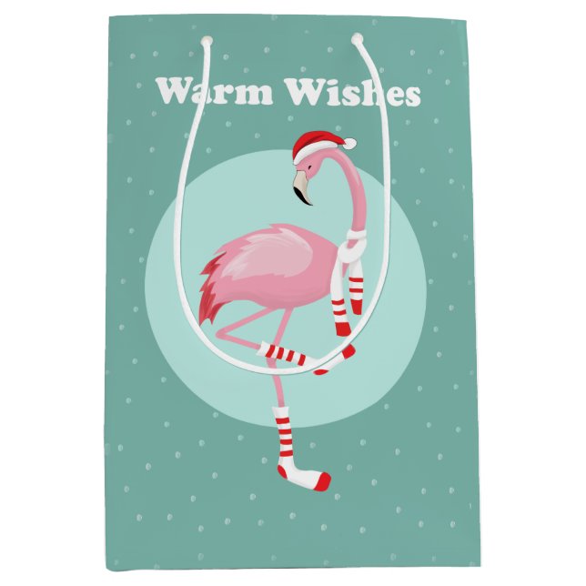 Weihnachten Niedlich Pink Flamingo Mittlere Geschenktüte (Vorderseite)