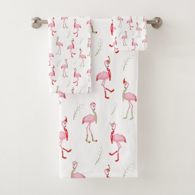 Weihnachten Niedlich Pink Flamingo Muster Badhandtuch Set (Insitu)