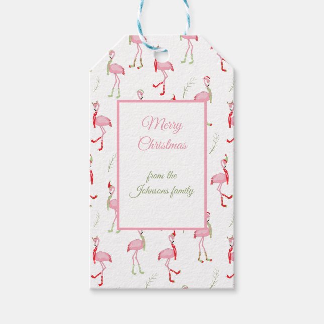 Weihnachten Niedlich Pink Flamingo Muster Geschenkanhänger (Vorderseite)