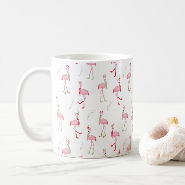 Weihnachten Niedlich Pink Flamingo Muster  Kaffeetasse (Mit Donut)