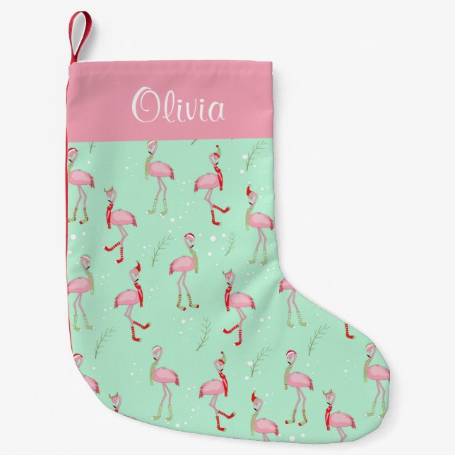 Weihnachten Niedlich Pink Flamingo Muster Kleiner Weihnachtsstrumpf (Vorderseite)