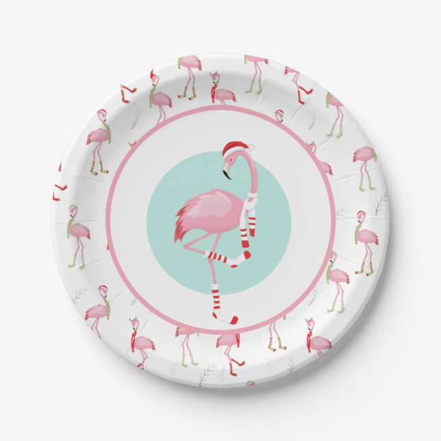 Weihnachten Niedlich Pink Flamingo Pappteller (Vorderseite)