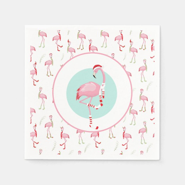 Weihnachten Niedlich Pink Flamingo Serviette (Vorderseite)