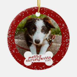 Weihnachten Niedlich Red Funkelnd Pet Dog Foto Keramik Ornament