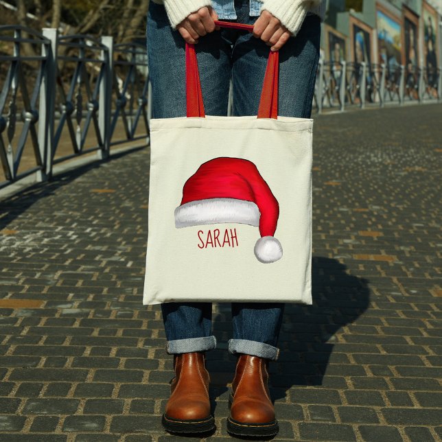 Weihnachten Niedlich Red Santa Claus Custom Tragetasche (Red Santa Claus whimsical typography tote bag)