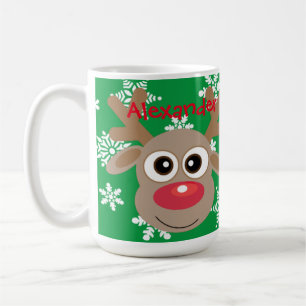Weihnachten Niedlich Rentier Cartoon Snowflake Grü Kaffeetasse